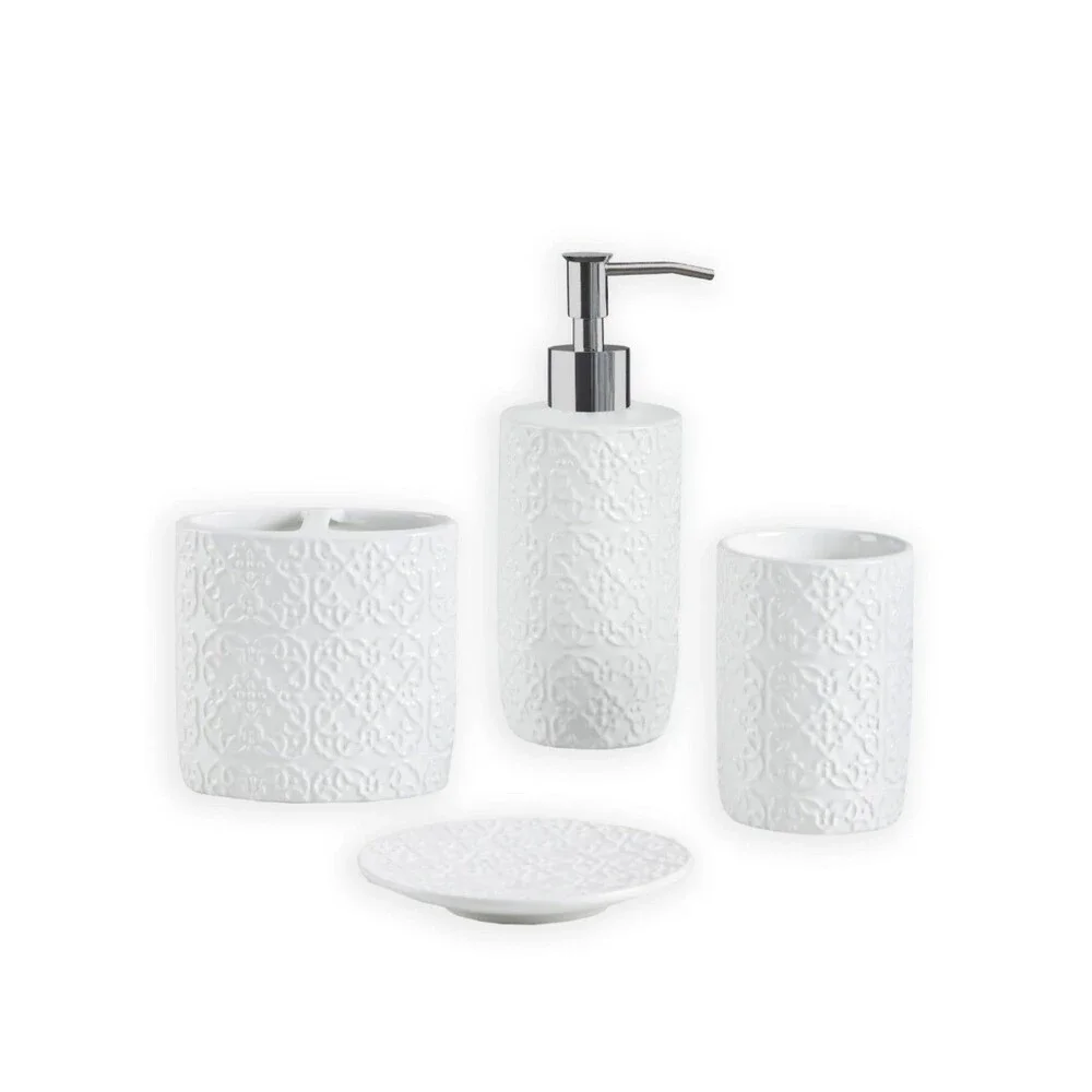 Martha Stewart Tara 4 Piece Ceramic Bathroom Vanity Set, White